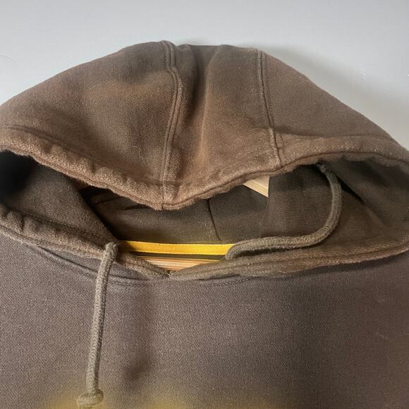 CAT Caterpillar Hoodie XL Brown Workwear Distressed Stains Heavyweight Pullover - Picture 5 of 14